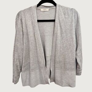 PEYTON PRIMROSE | Women's Open-Front Light Gray Cardigan with Eyelet Trim